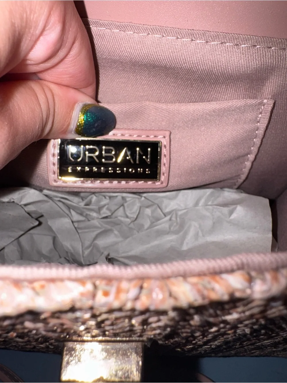 Versona Woven Crossbody Bag with Blush Pink Trim